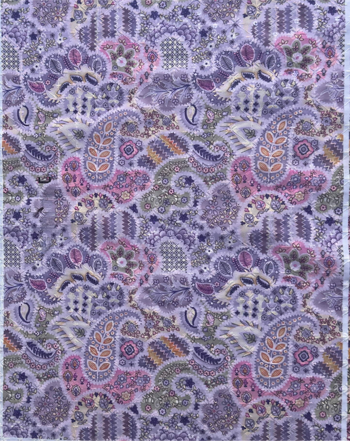 Lavender Paisley Cotton Block Print Embroidery Mandarin Collar Regular Fit Kurta