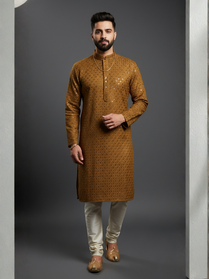Luxe Sequience Embroidery Mandarin collar regular fit Kurta