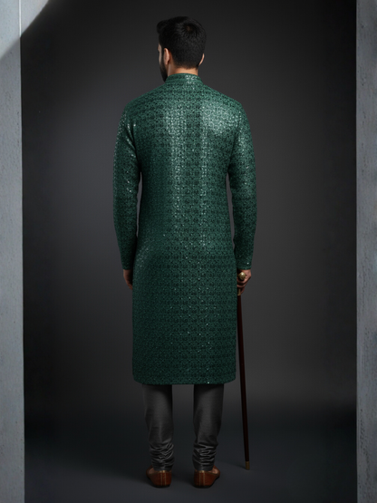 Top Traditional Sequience Embroidery Mandarin Collar Regular Fit Kurta