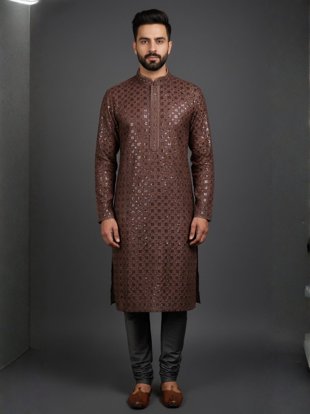 Top Traditional Sequience Embroidery Mandarin Collar Regular Fit Kurta