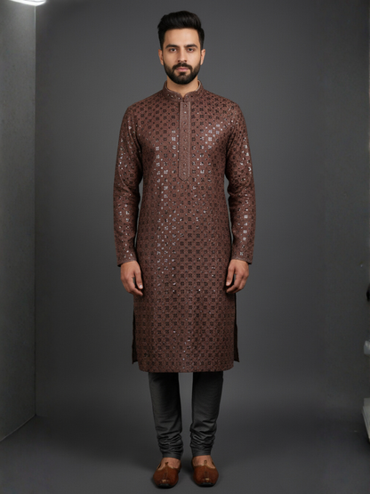 Top Traditional Sequience Embroidery Mandarin Collar Regular Fit Kurta