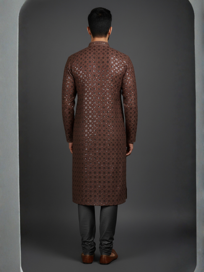 Top Traditional Sequience Embroidery Mandarin Collar Regular Fit Kurta