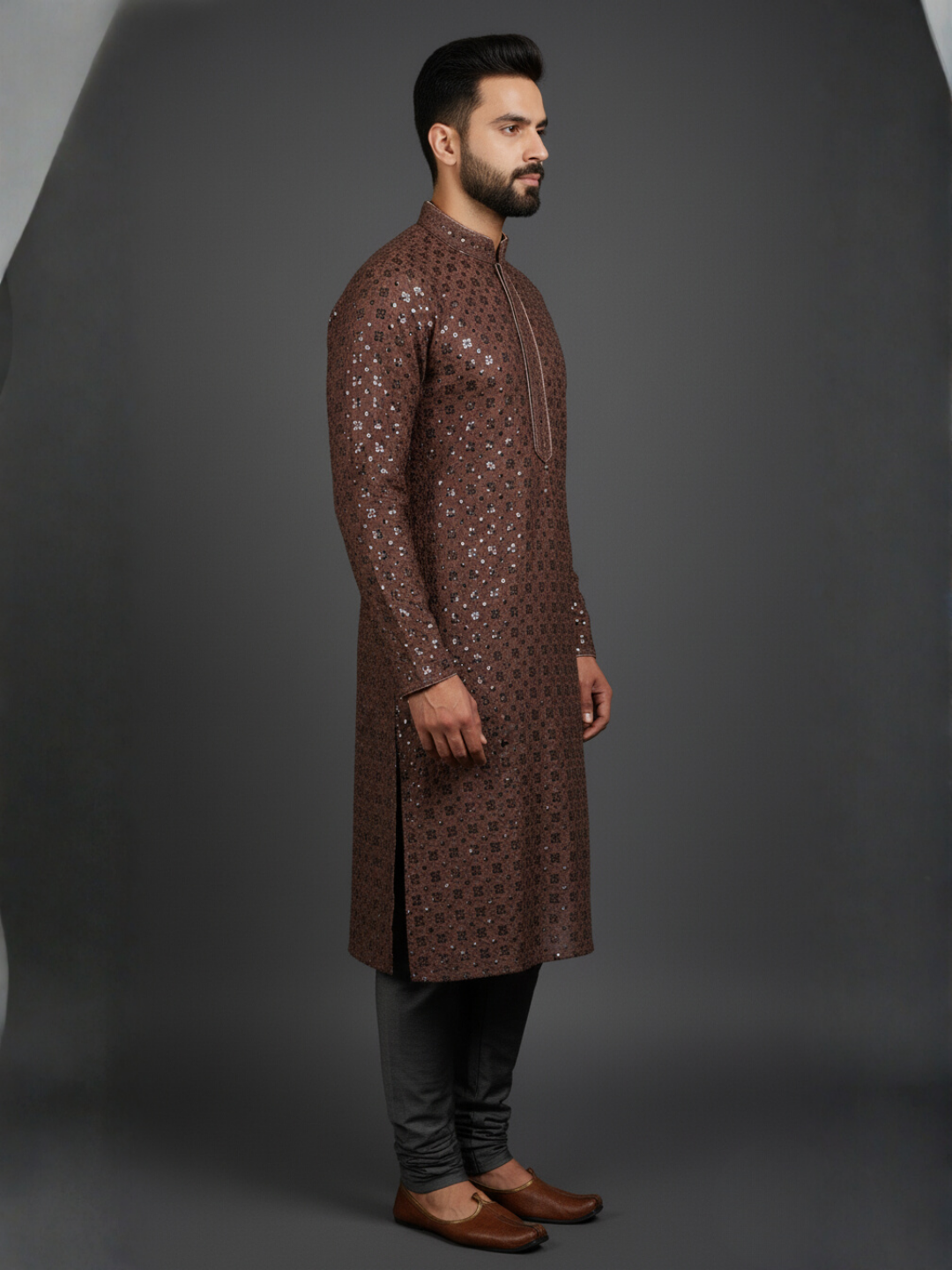 Top Traditional Sequience Embroidery Mandarin Collar Regular Fit Kurta