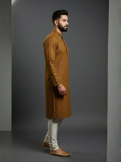 Luxe Sequience Embroidery Mandarin collar regular fit Kurta