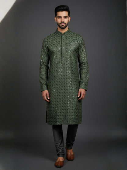 Top Traditional Sequience Embroidery Mandarin Collar Regular Fit Kurta