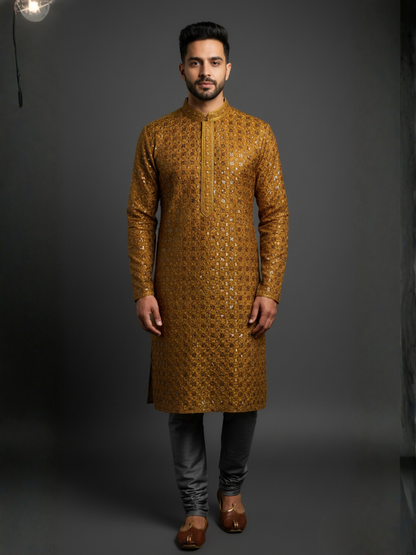 Top Traditional Sequience Embroidery Mandarin Collar Regular Fit Kurta