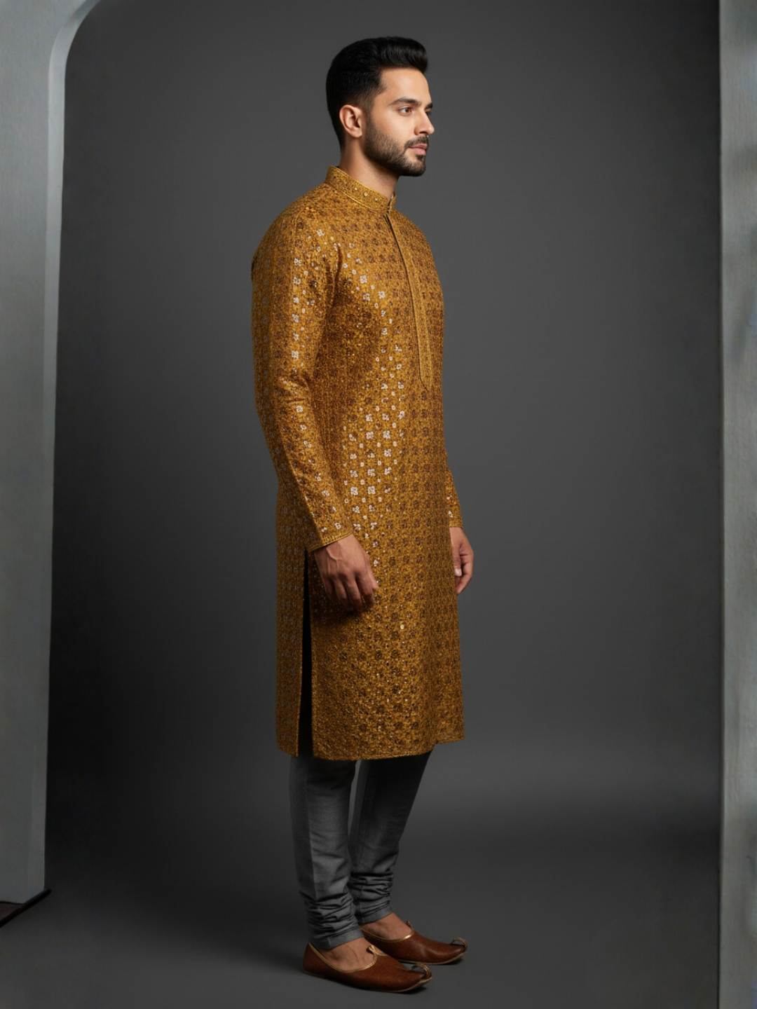 Top Traditional Sequience Embroidery Mandarin Collar Regular Fit Kurta