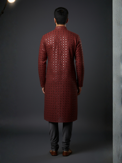 Top Traditional Sequience Embroidery Mandarin Collar Regular Fit Kurta