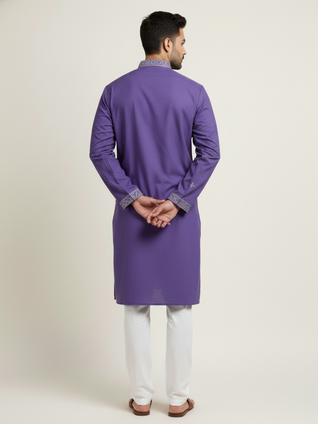 Love Language Lavender Neck work Sequin Embroidery Mandarin Collar Regular Fit Kurta