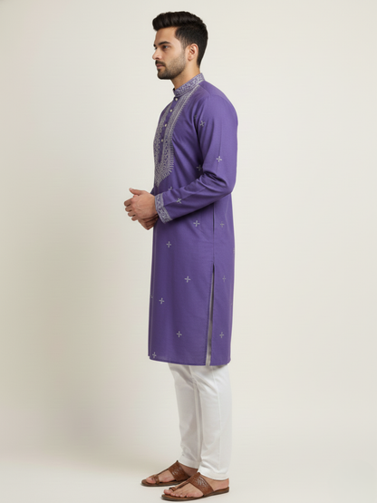 Love Language Lavender Neck work Sequin Embroidery Mandarin Collar Regular Fit Kurta