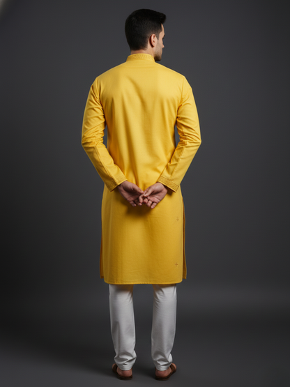 Golden Glow Neck work Sequin Embroidery Mandarin Collar Regular Fit Kurta