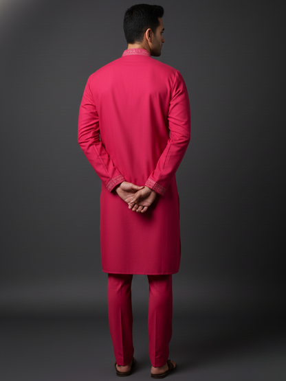 Bloom Beet Neck work Sequin Embroidery Mandarin Collar Regular Fit Kurta