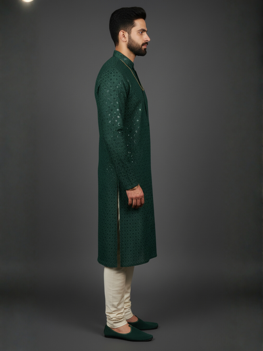 Luxe Sequience Embroidery Mandarin collar regular fit Kurta