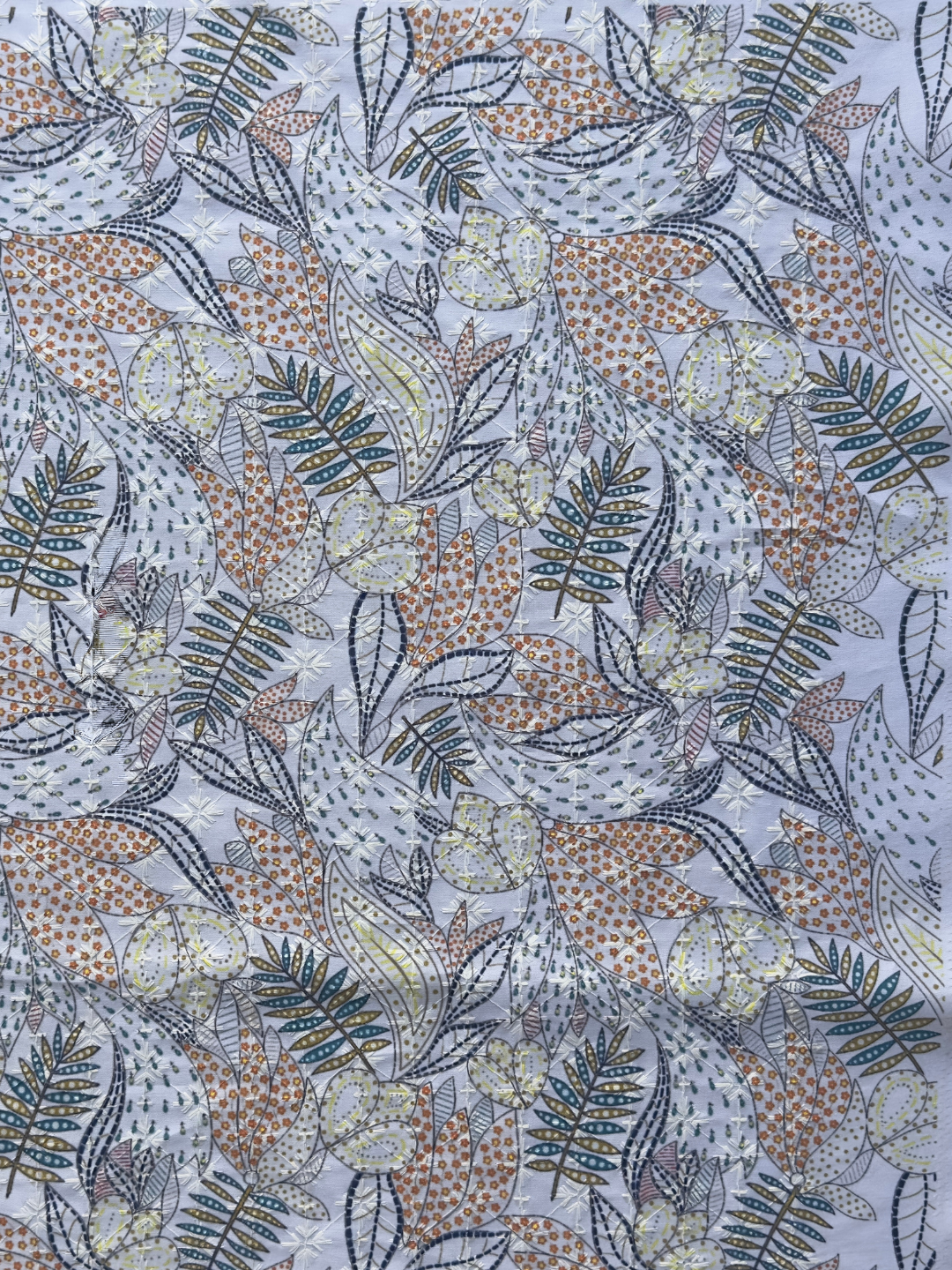 Floral mint green Cotton Block Print Embroidery Mandarin Collar Regular Fit Kurta