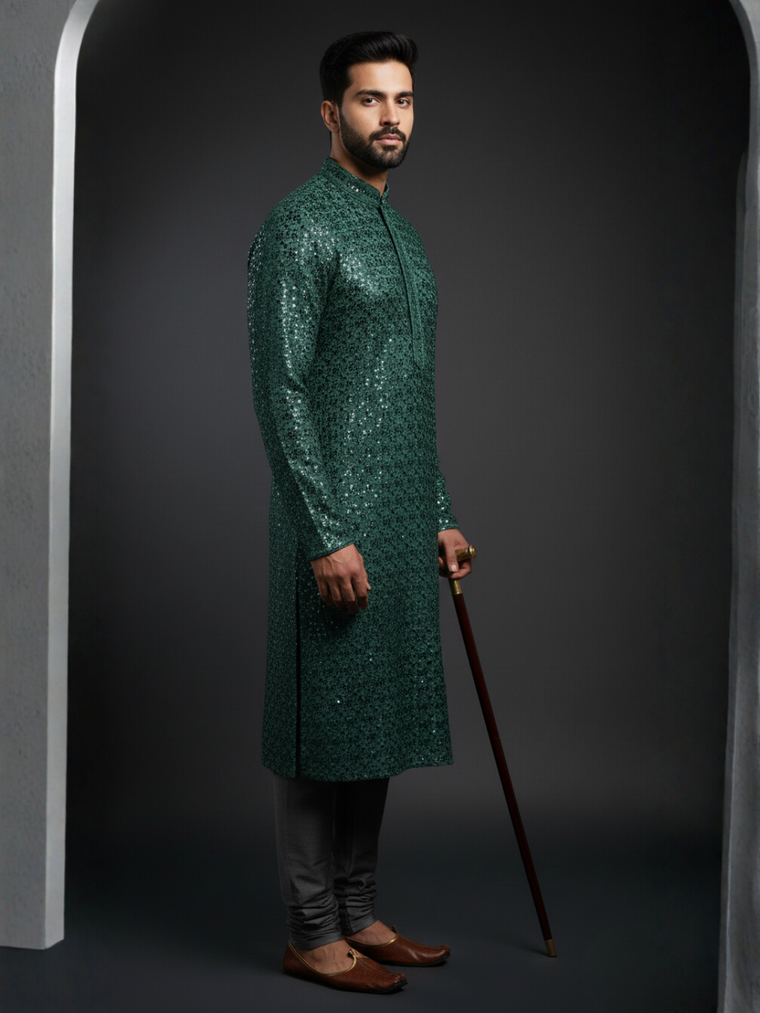 Top Traditional Sequience Embroidery Mandarin Collar Regular Fit Kurta