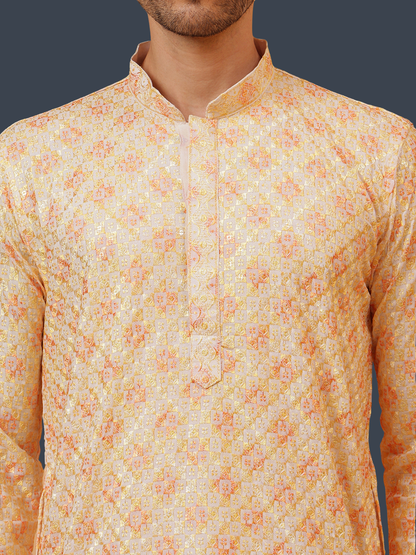 Glory Gold Sequin Embroidery Mandarin Collar Regular Fit Kurta
