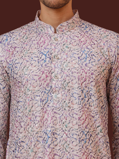 Lavender Love Sequin Embroidery Mandarin Collar Regular Fit Kurta