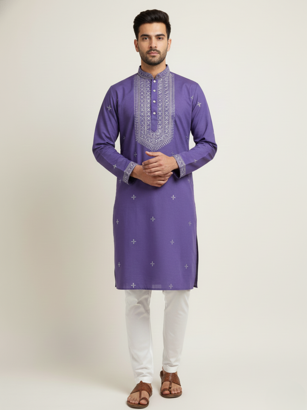 Love Language Lavender Neck work Sequin Embroidery Mandarin Collar Regular Fit Kurta