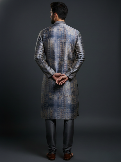 Greygooze printed Mandarin Collar Regular Fit silk Kurta