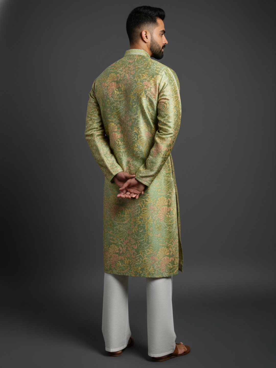 Sativa printed Mandarin Collar Regular Fit silk Kurta