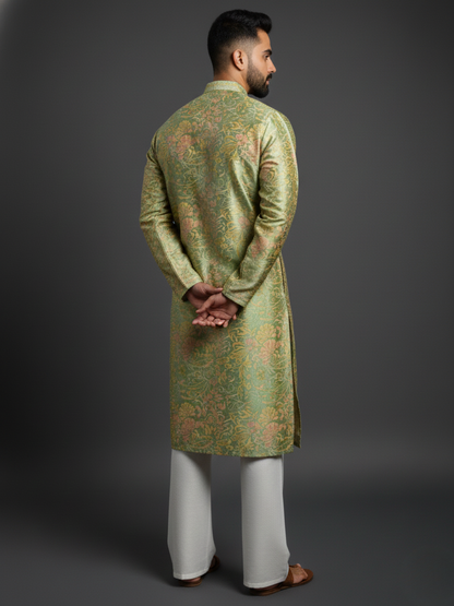 Sativa printed Mandarin Collar Regular Fit silk Kurta