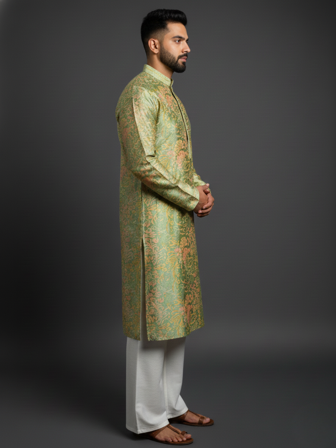Sativa printed Mandarin Collar Regular Fit silk Kurta