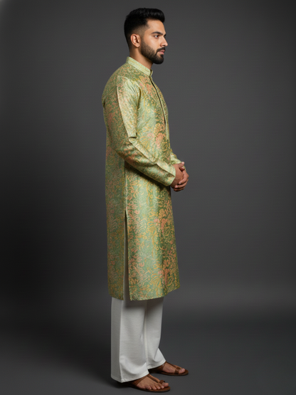 Sativa printed Mandarin Collar Regular Fit silk Kurta