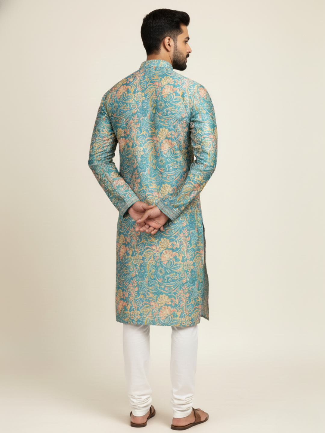 Sativa printed Mandarin Collar Regular Fit silk Kurta