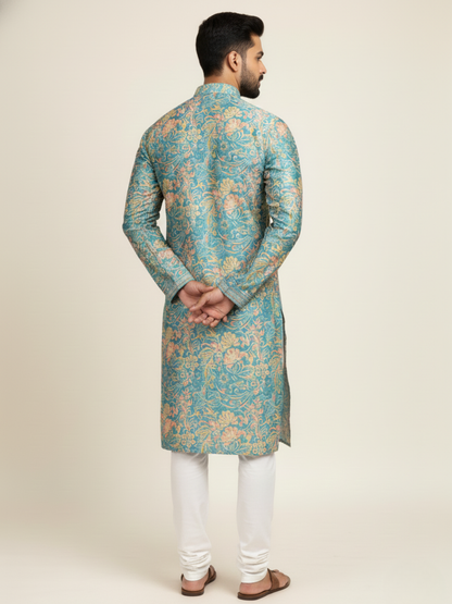 Sativa printed Mandarin Collar Regular Fit silk Kurta