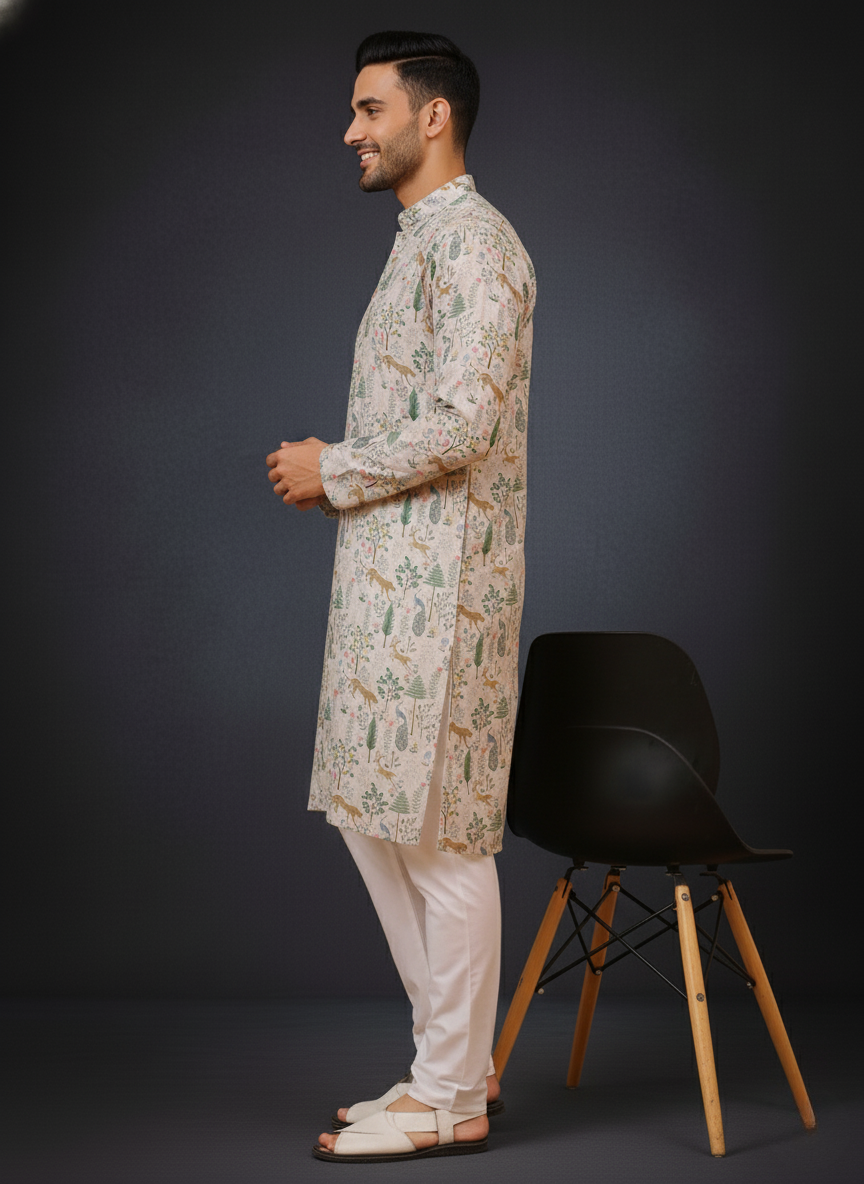 offwhite Vantara Mandarin Collar Regular Fit Kurta
