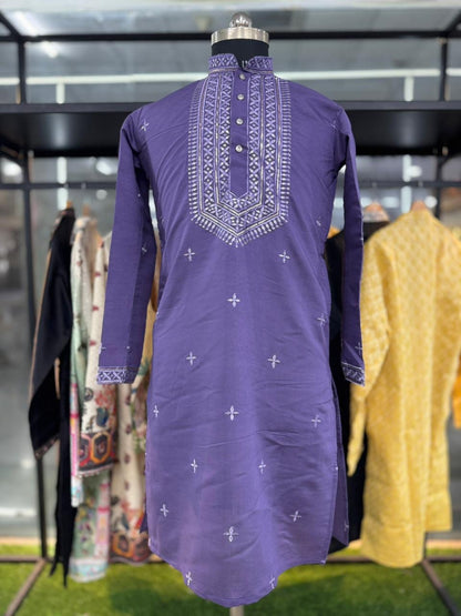 Love Language Lavender Neck work Sequin Embroidery Mandarin Collar Regular Fit Kurta