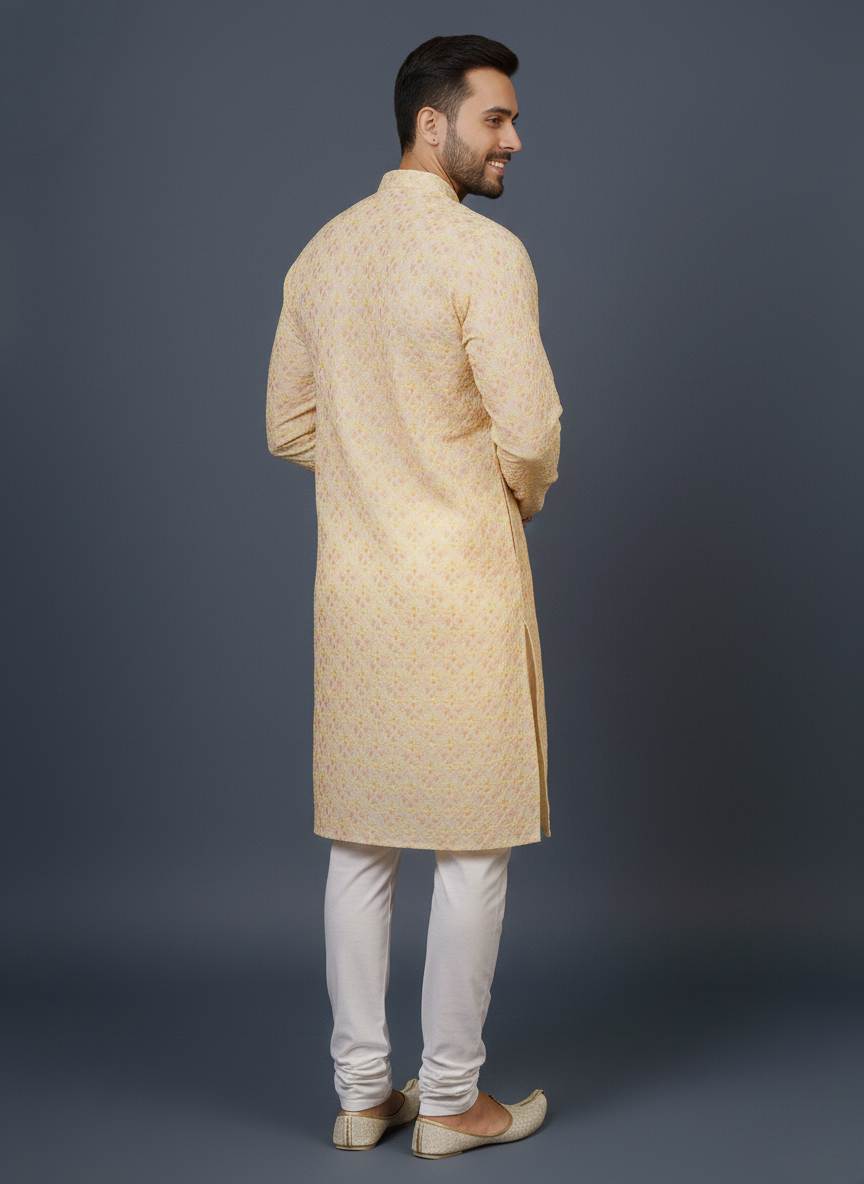 Glory Gold Sequin Embroidery Mandarin Collar Regular Fit Kurta