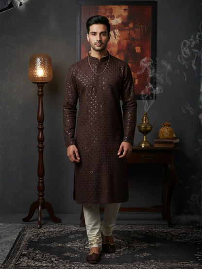 Luxe Sequience Embroidery Mandarin collar regular fit Kurta