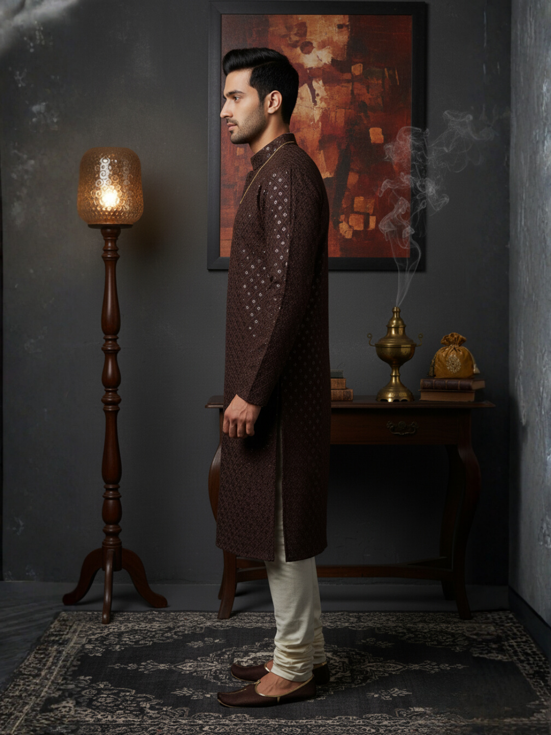 Luxe Sequience Embroidery Mandarin collar regular fit Kurta