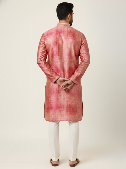 Greygooze printed Mandarin Collar Regular Fit silk Kurta