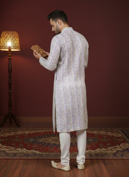 Lavender Love Sequin Embroidery Mandarin Collar Regular Fit Kurta