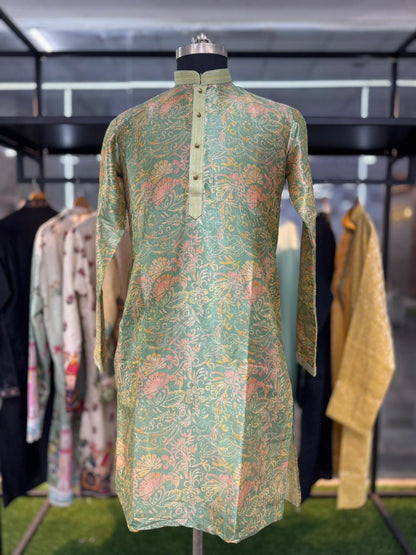 Sativa printed Mandarin Collar Regular Fit silk Kurta