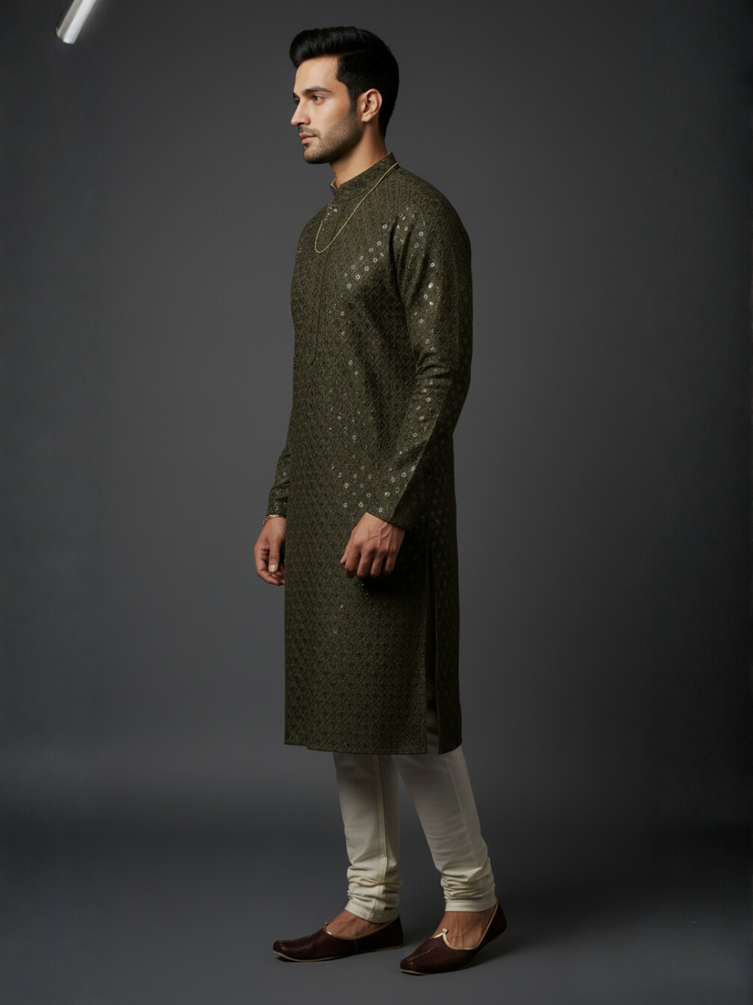 Luxe Sequience Embroidery Mandarin collar regular fit Kurta
