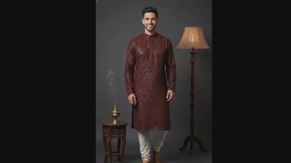 Traditional Sequience Embroidery Mandarin Collar Regular Fit Kurta