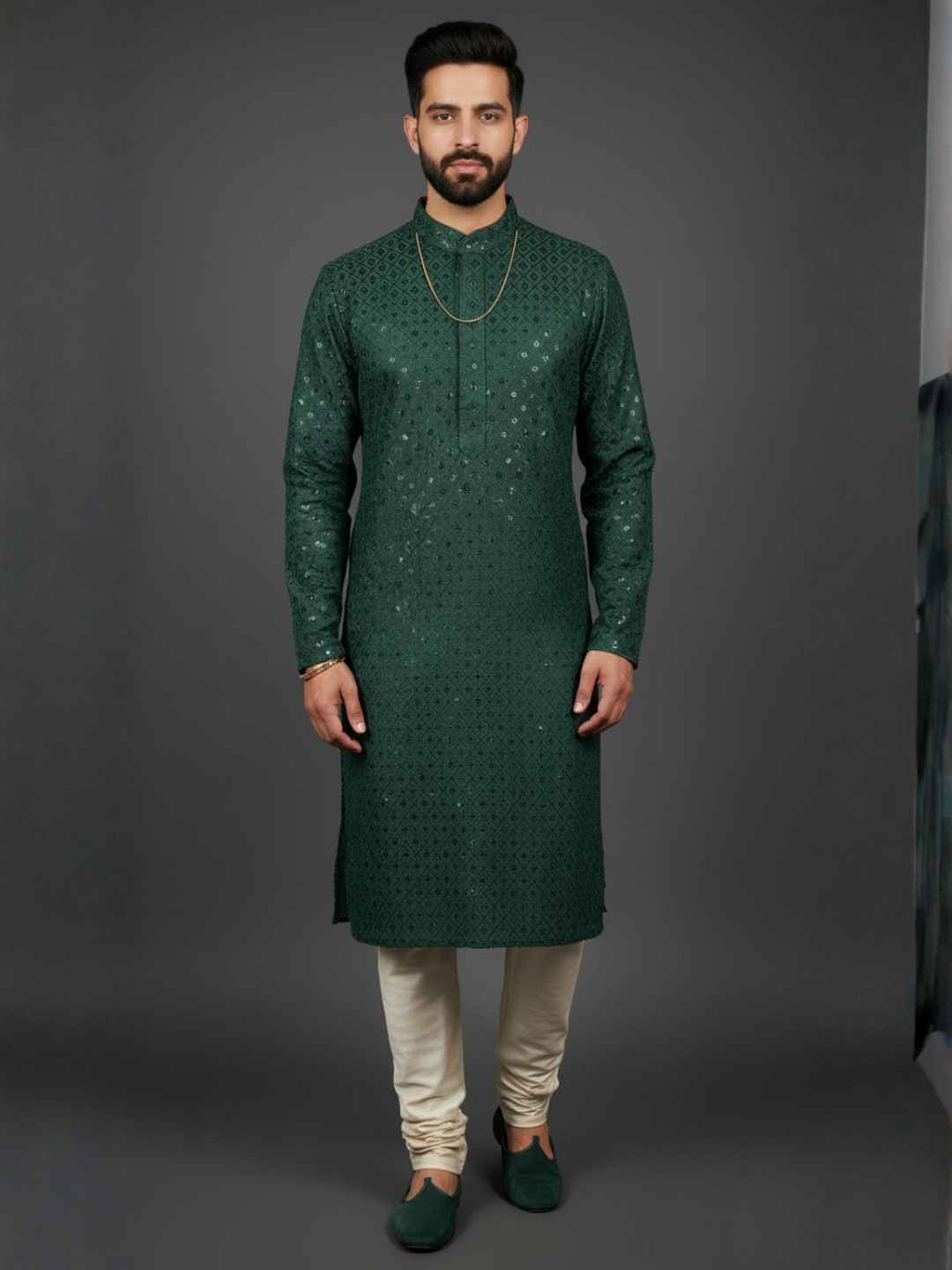 Luxe Sequience Embroidery Mandarin collar regular fit Kurta