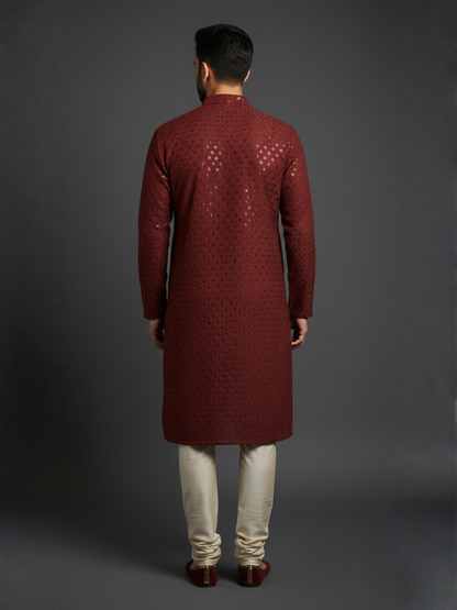 Luxe Sequience Embroidery Mandarin collar regular fit Kurta